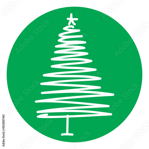 Christmas Tree Illustration on Green Circle