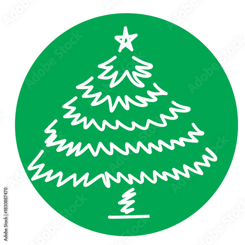 Christmas Tree Illustration on Green Circle