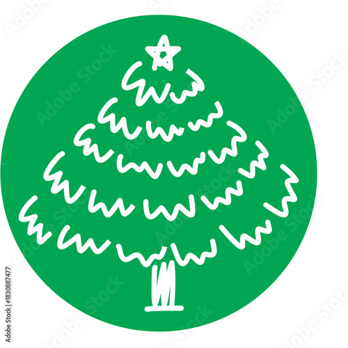 Christmas Tree Illustration on Green Circle