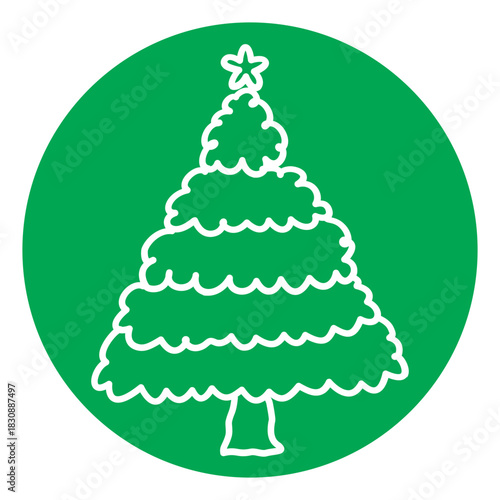 Christmas Tree Illustration on Green Circle
