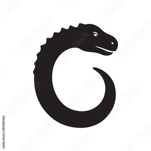 Curled-Neck Sauropod Silhouette – Minimalist Dinosaur Vector with Artistic Spikes