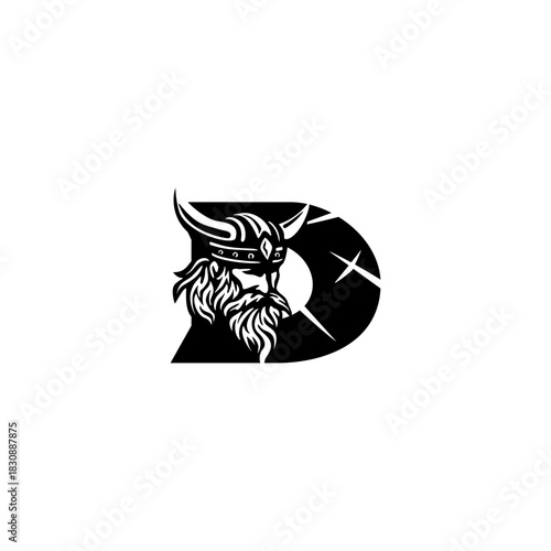 A fierce Viking head letter logo featuring a bold Nordic warrior shaped into an alphabet form, crafted with strong lines, modern style, and powerful identity for branding needs.