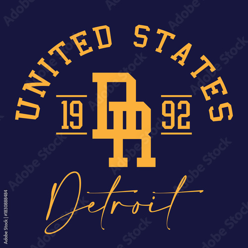 Retro typography university united states state vintage slogan print, 
highlighted grunge texture for graphic t-shirt or sweatshirt hoodie - Vector