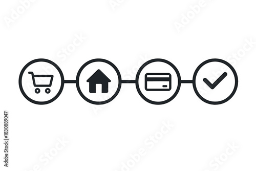 E-commerce checkout process steps flow diagram showing selection, shipping, and payment
