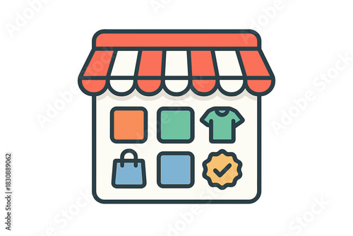 Digital marketplace shop front symbol for e-commerce and retail business