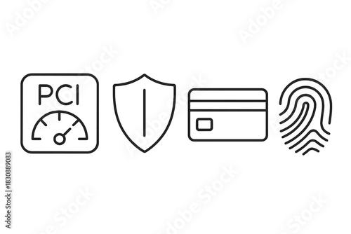 Line icons for payment security, data protection, and biometric authentication
