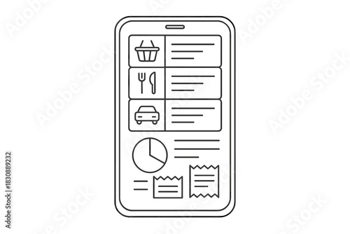 Mobile phone application interface showing personal finance management and expense tracking
