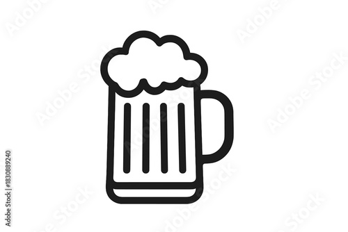 Traditional beer mug or stein with frothy foam head in black outline style