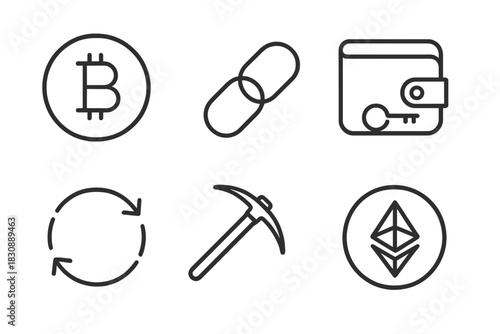 Cryptocurrency and blockchain technology symbols for digital finance and transactions
