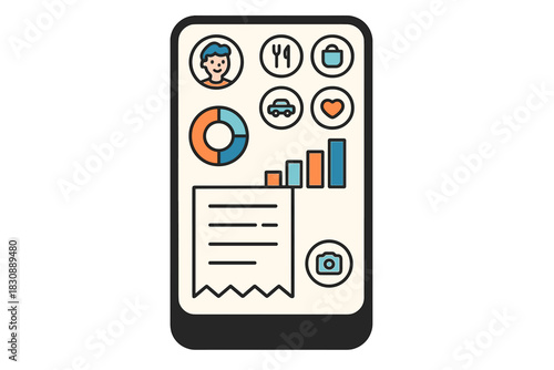 Personal finance application dashboard displayed on a smartphone screen with data visualization
