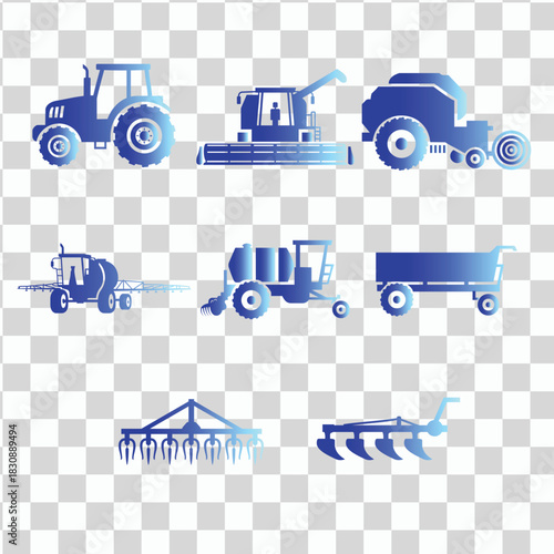 Vector set of transport icons including car, truck, and delivery van for shipping and business service illustration