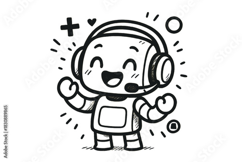 Cheerful cartoon character wearing a headset ready for customer service or online gaming