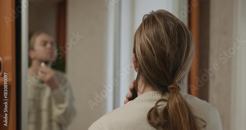 Man Trimming Cutting Shaving Facial Hair, Beard. 4K 10-bit