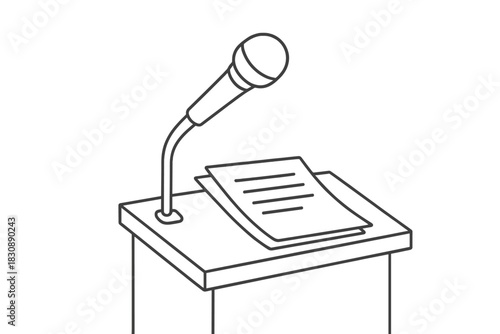 Podium with microphone and papers ready for a public speech or conference presentation
