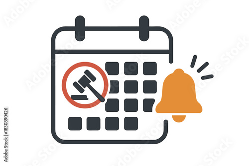 Calendar reminder notification with gavel icon for legal deadline or auction event