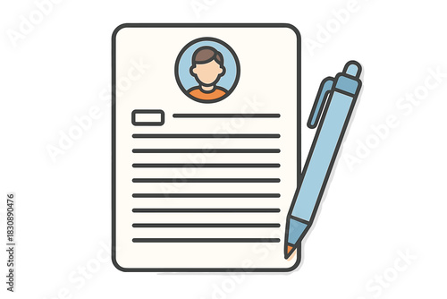 Professional curriculum vitae document with profile picture and writing pen for job application
