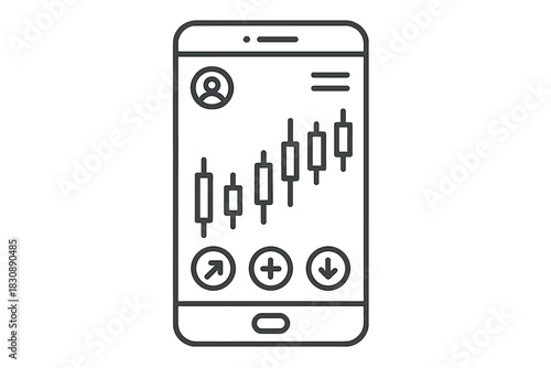 Financial candlestick chart displayed on a mobile phone screen for stock market analysis