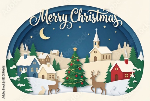 Merry Christmas and Happy New Year Vector Illustration with Gold Stars Border Frame

