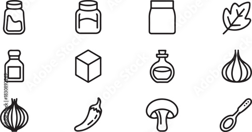 Culinary Ingredients Minimalist Vector Line Art Illustration Collection for Food and Cooking Concepts