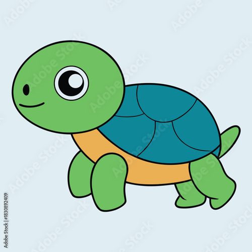 Cute kawaii turtle walking slowly minimal cartoon illustration for children