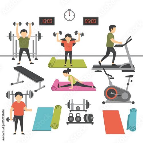 Treadmill and Bike Workout in Health Club