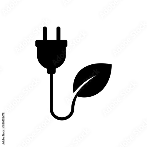 Minimal Green Energy Plug With Leaf Icon Clean Eco Power Connection Line Art Vector illustration