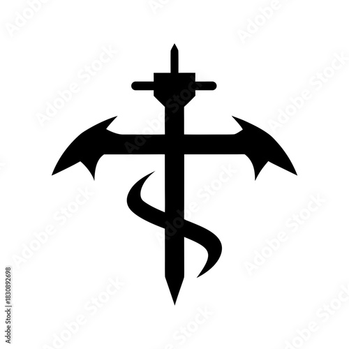 Minimal Leviathan Cross Icon Clean Esoteric Symbol Modern Mystic Graphic Line Art Vector illustration