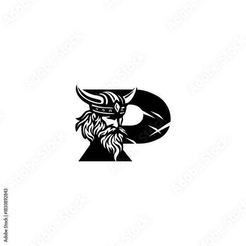 A fierce Viking head letter logo featuring a bold Nordic warrior shaped into an alphabet form, crafted with strong lines, modern style, and powerful identity for branding needs.
