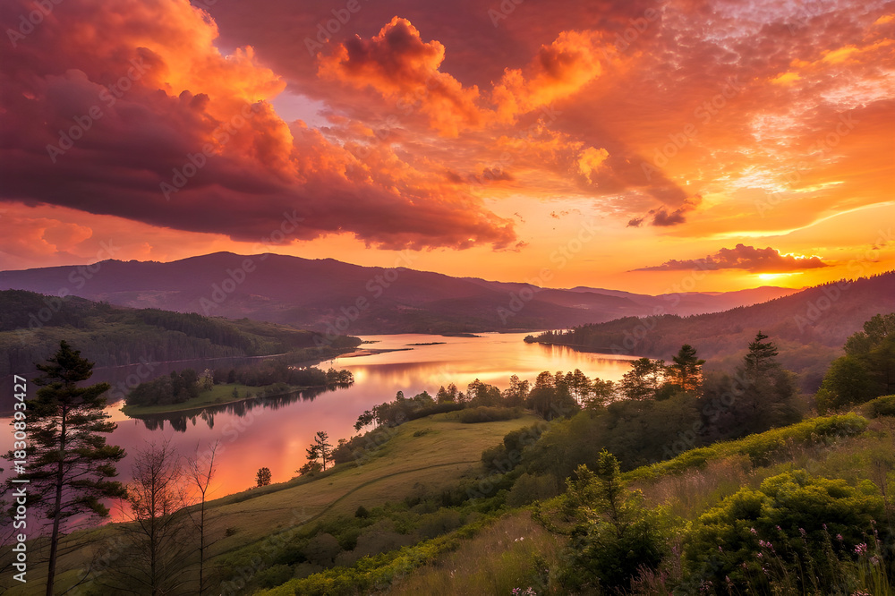 Fototapeta premium sunset over the lake