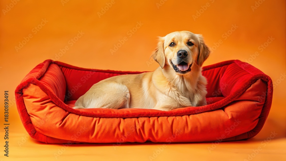 Obraz premium Plush dog bed with beige color and cushioned comfort for pets to rest