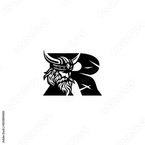 A fierce Viking head letter logo featuring a bold Nordic warrior shaped into an alphabet form, crafted with strong lines, modern style, and powerful identity for branding needs.