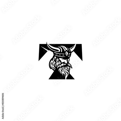 A fierce Viking head letter logo featuring a bold Nordic warrior shaped into an alphabet form, crafted with strong lines, modern style, and powerful identity for branding needs.
