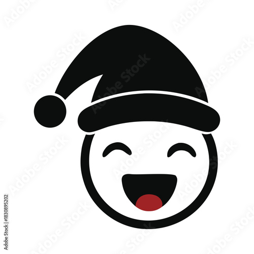 Santa Hat Smiley Face Icon Cute Christmas Emoji Vector