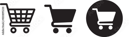Shopping cart icon setShopping cart icon set. Full and empty shopping cart symbol shop and sale icon. Trolley icon set. Stock vector illustration.