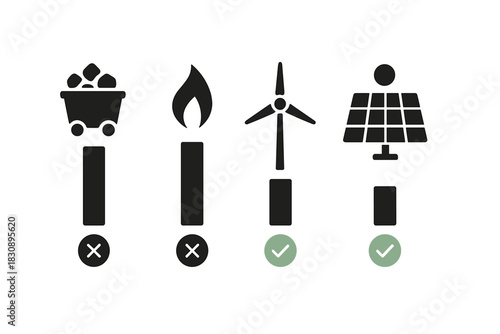 Comparing renewable energy sources like wind and solar with non-renewable coal and gas