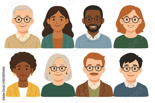 Diverse group of professional people avatars wearing spectacles for business profiles