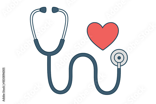Stethoscope and red heart symbol for cardiology, medical checkups, and general healthcare
