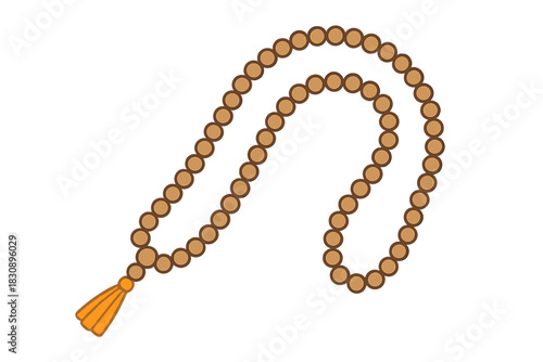 Traditional wooden prayer beads with a tassel used for meditation and religious devotion