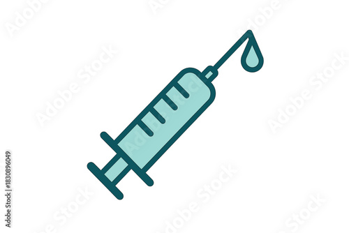 Medical syringe with needle and liquid drop symbolizing injection and vaccination
