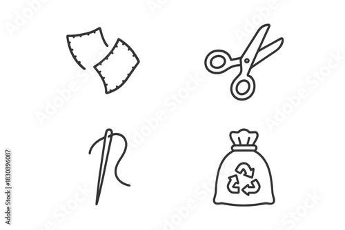 Fabric Scraps Scissors Needle and Recycle Bag for Sewing and Upcycling