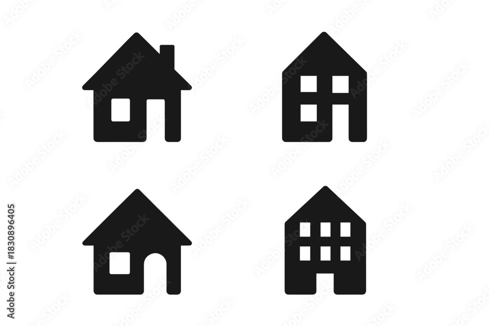 Fototapeta premium Four minimalist house and residential building icons set for user interface design