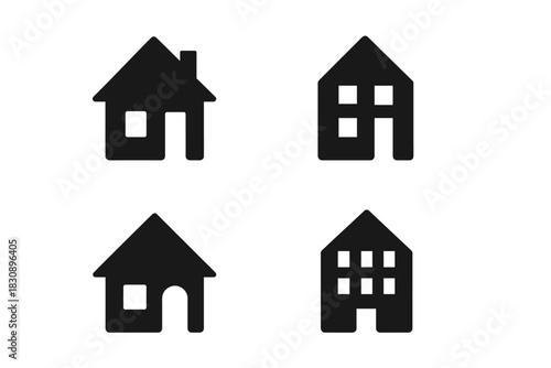 Four minimalist house and residential building icons set for user interface design