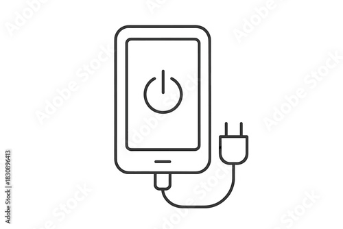 Mobile phone charging icon with power symbol on screen and electrical plug connection