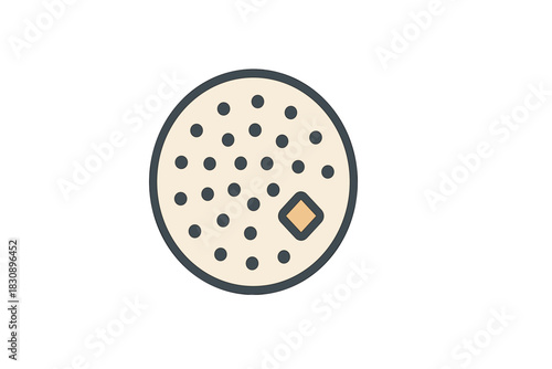 Minimalist round flatbread or tortilla icon featuring texture dots and a stylized square element for food design