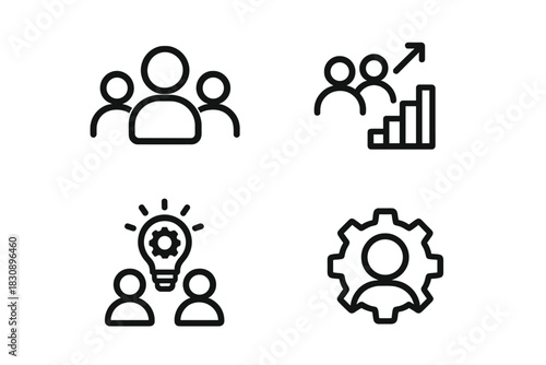 Business management, team collaboration, growth statistics, and creative idea generation