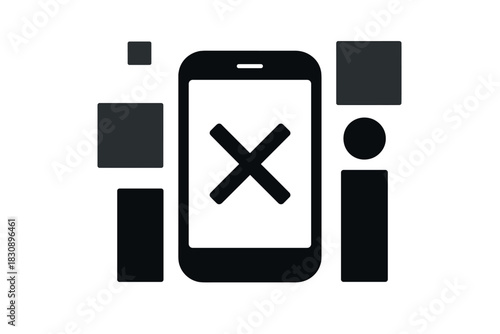 Mobile phone screen displaying a large cross mark indicating error failure or rejection of data transfer