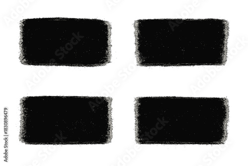 Four isolated black rectangular shapes with distressed charcoal texture edges on white