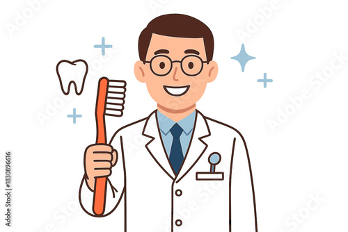 Smiling dentist holding a toothbrush promoting good oral hygiene and dental health