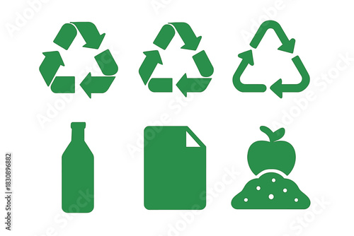 Green recycling and waste management symbols for environmental sustainability