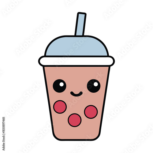 Cute kawaii bubble tea cup with a cheerful happy face illustration